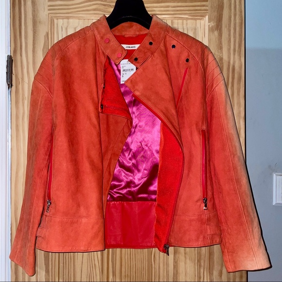 J Brand Red Leather & Suede Motorcycle Jacket
